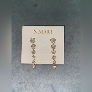BNWT Nadri Real Love Pavé Heart Linear Drop Earrings in 18K Gold Plated